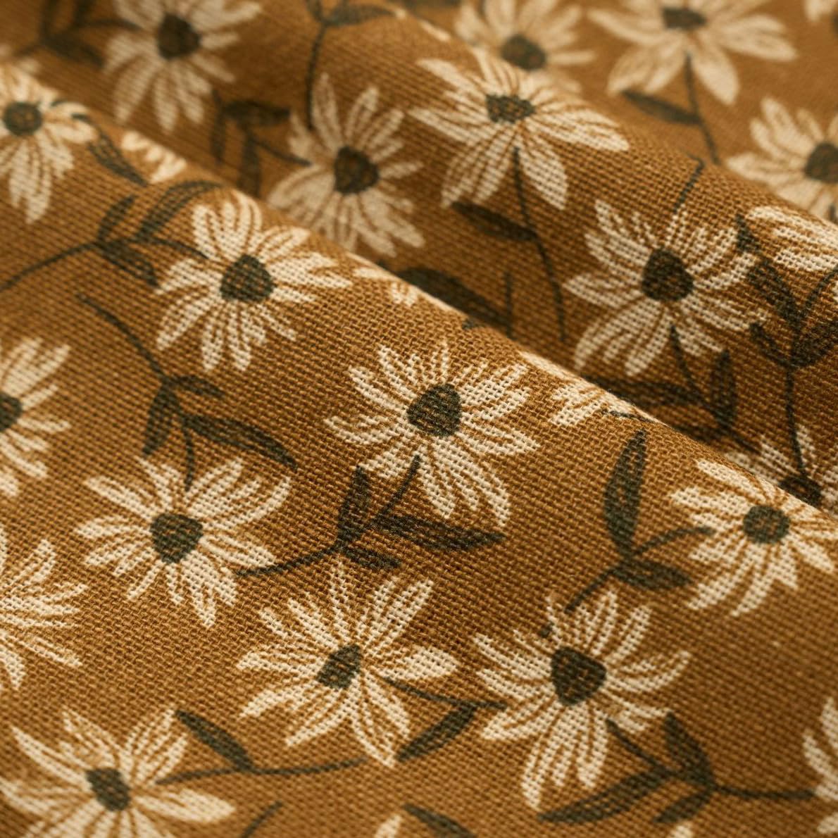 4M Leinenstoff Bedruckt Meterware 148CM Breit Stoff aus Baumwolle und Leinen Mit Blumenmuster Baumwollstoff zum Nähen Rustikale Dekostoff Vorhangstoff Bastelstoffe für Rock Tischtuch Sofa DIY
