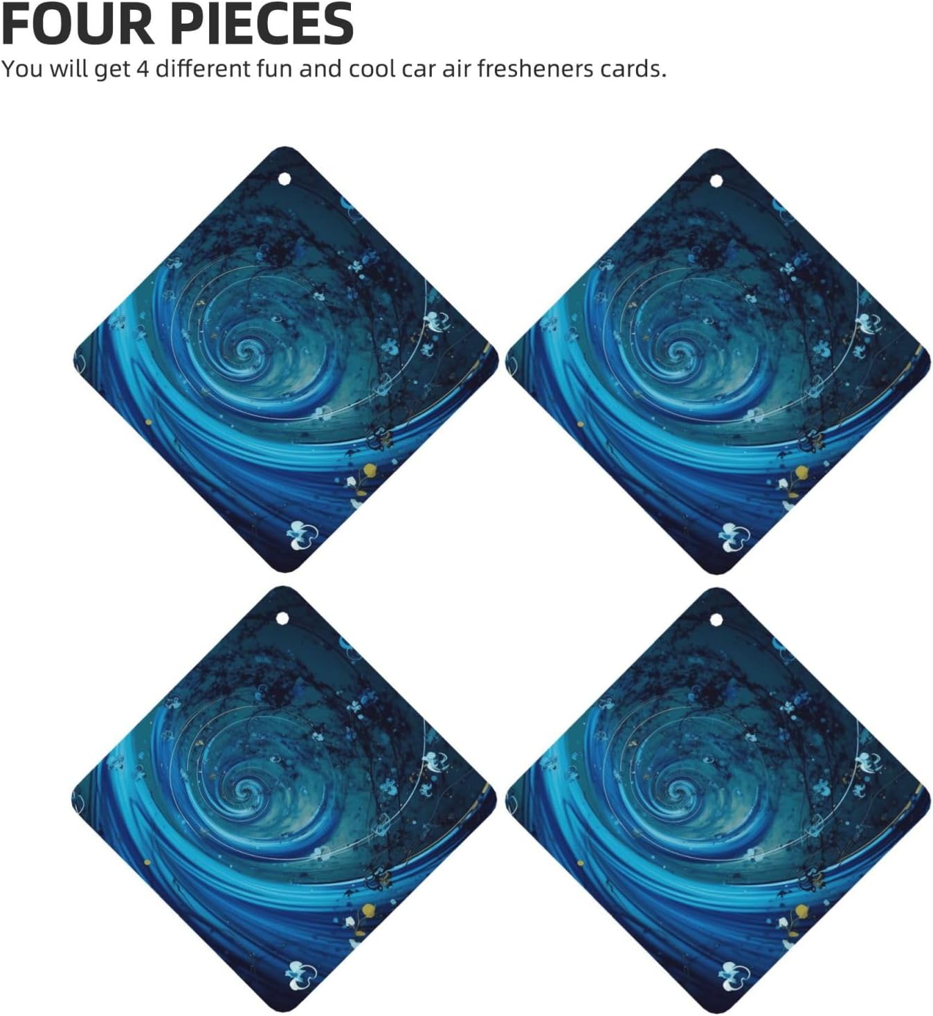 Car Air Fresheners Cards Set of 4 Pieces,Blue Swirl Mirror Pendant Hanging Scented Cards for Wardrobe Bathroom Long-Lasting Auto Aromatherapy Tablets Gifts Car Rearview image 2