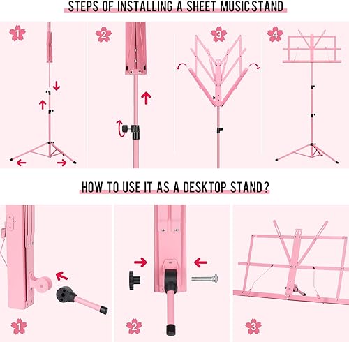 Miniatura 33 de CAHAYA Soporte portátil para partituras: soporte de escritorio de doble uso, plegable, ligero, extra estable, reforzado con bolsa de transporte