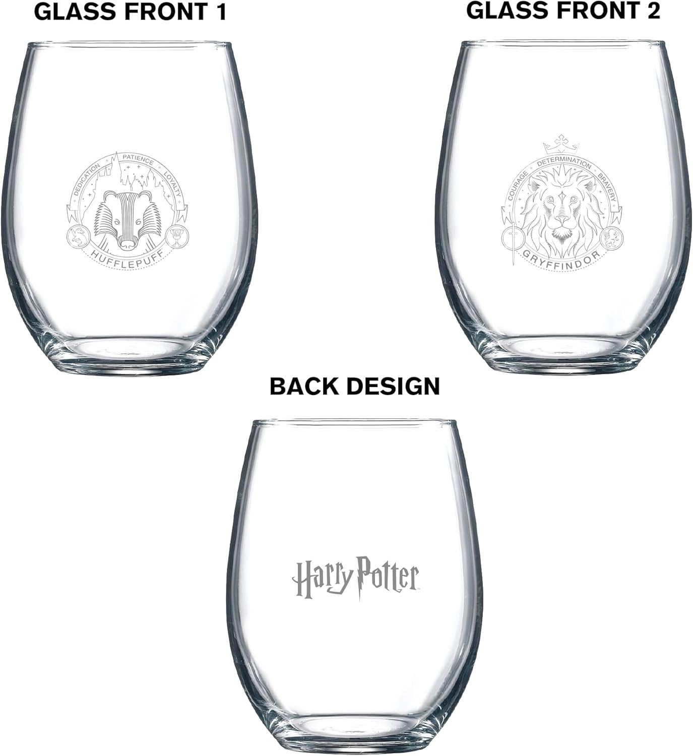 Katalyst Harry Potter Stemless Wine Glasses Gryffindor and Hufflepuff 17 Oz - 2 Pack