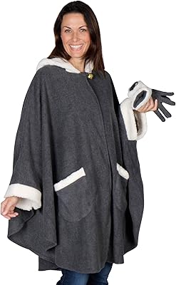 Le Moda Womenâ€™s Hooded Cape with Matching Gloves | Winter Collection | One Size Fits All (Charcoal Grey)