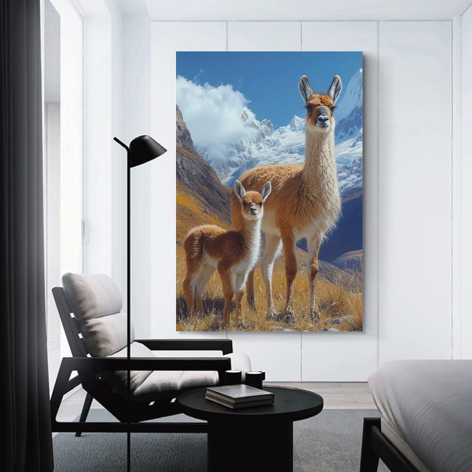 Junmoney Unframe-Style-12 Llama Family In The Andes Mountains Wall Picture Print, 20X30inch(50X75cm), For Gallery Wall Decor And Room Displays, A Versatile Canvas Print For Layering