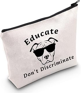 LEVLO Funny Pitbull Dog Lovers Gift Educate Don't Discriminate Makeup Bags Pitbull Awareness Gift, Educate Don't Discriminate