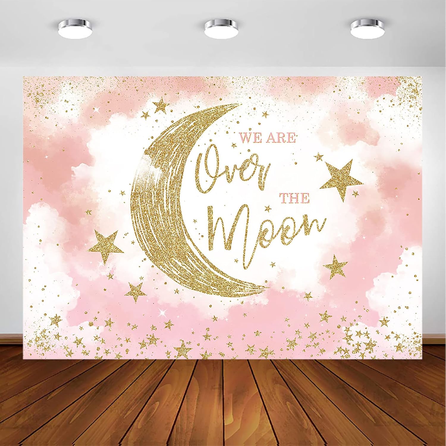 Amazon.com : Avezano We are Over The Moon Baby Shower Backdrop for Girl