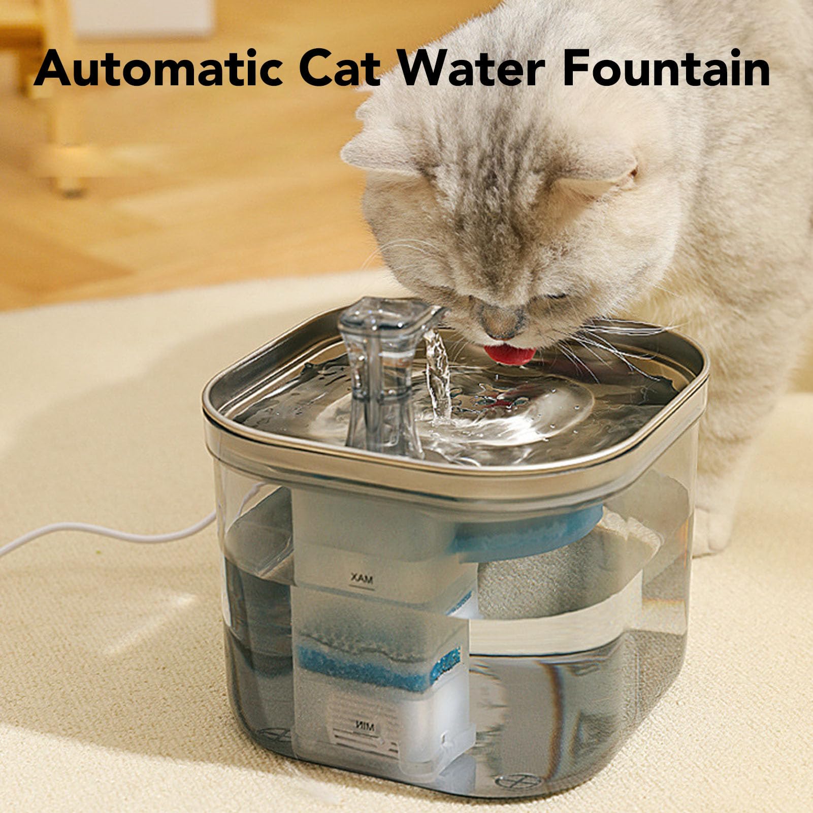 Fuente de Agua para Gatos, Fuente de Agua para Mascotas de Acero Inoxidable con Filtros de Repuesto, Fuentes Silenciosas para Gatos para Beber, Dispensador Automático de Agua