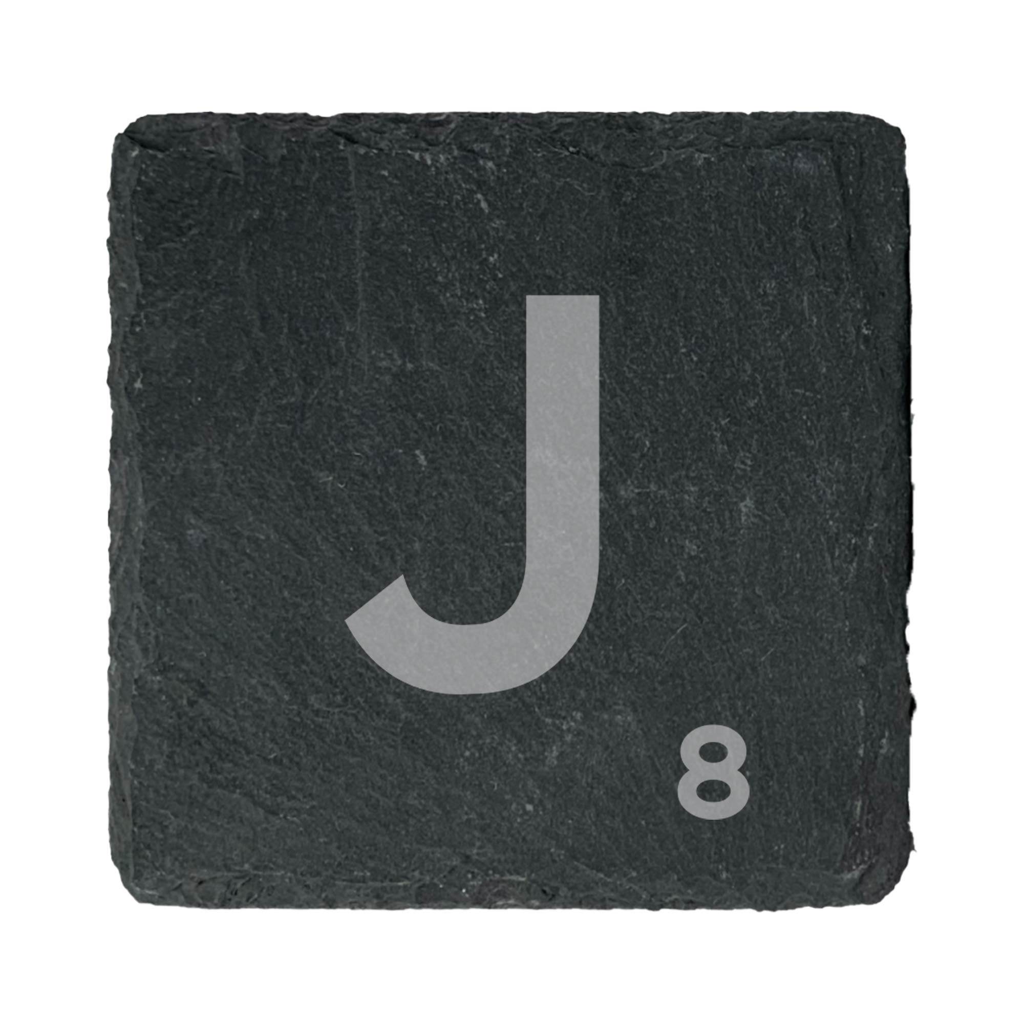 eBuyGB Scrabble Drinks Coasters, Square Slate Coaster, Individual Alphabet Letters, Scrabble Tiles with Score Marks - Personalise Your Own Scrabble Words (J)