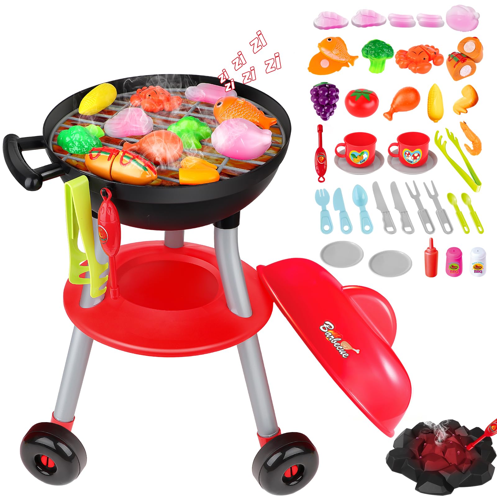 Jeu D'imitation Cuisine Jeu Barbecue Enfant DeAO 36 Pièces - Aliments Changeants - Fumée Et LED - Cadeau 3 Ans Et Plus Jeu D'imitation 3 Ans