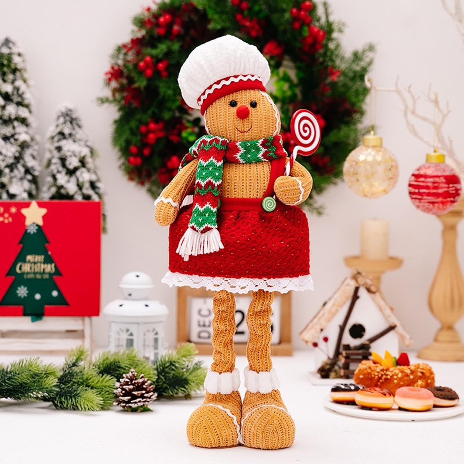 Par de gnomos de peluche con diseño de pan de jengibre navideño, para festivales, decoración del hogar, decoración de temporada para el hogar