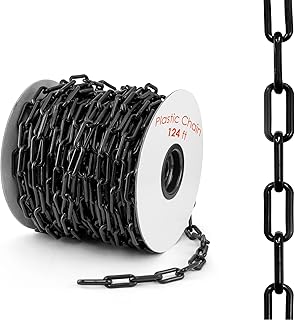 Houseables Plastic Chain, Link Fence, Safety Barrier, 124 Foot, Black, 2” Links, Light Weight, UV Protected, Barrier, Barricade, Accessory for Crowd Control, Queue Line, Decoration