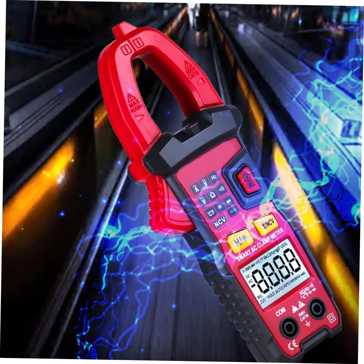 Uonlytech Multi Function Clamp Multimeter Auto Ranging Electrical Ammeter Voltage Tester with LCD Backlight Overload Protection Exterior for Ac Dc Measurement