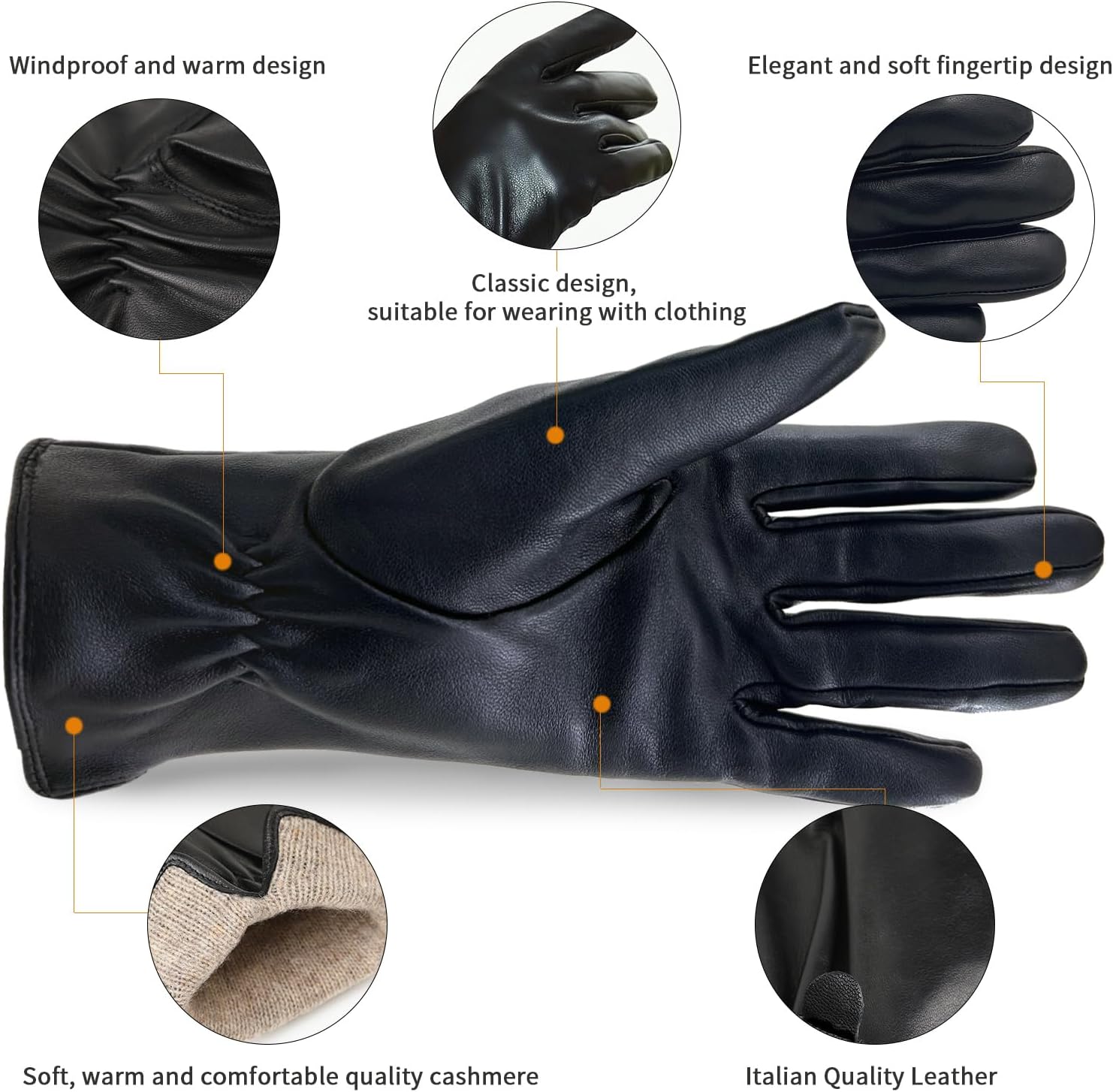 ZLUXURQ Luxury Italian Soft Leather Gloves for Women - Genuine SheepSkin Leather Women’s Cold Weather Gloves Cashmere Lined - Image 2