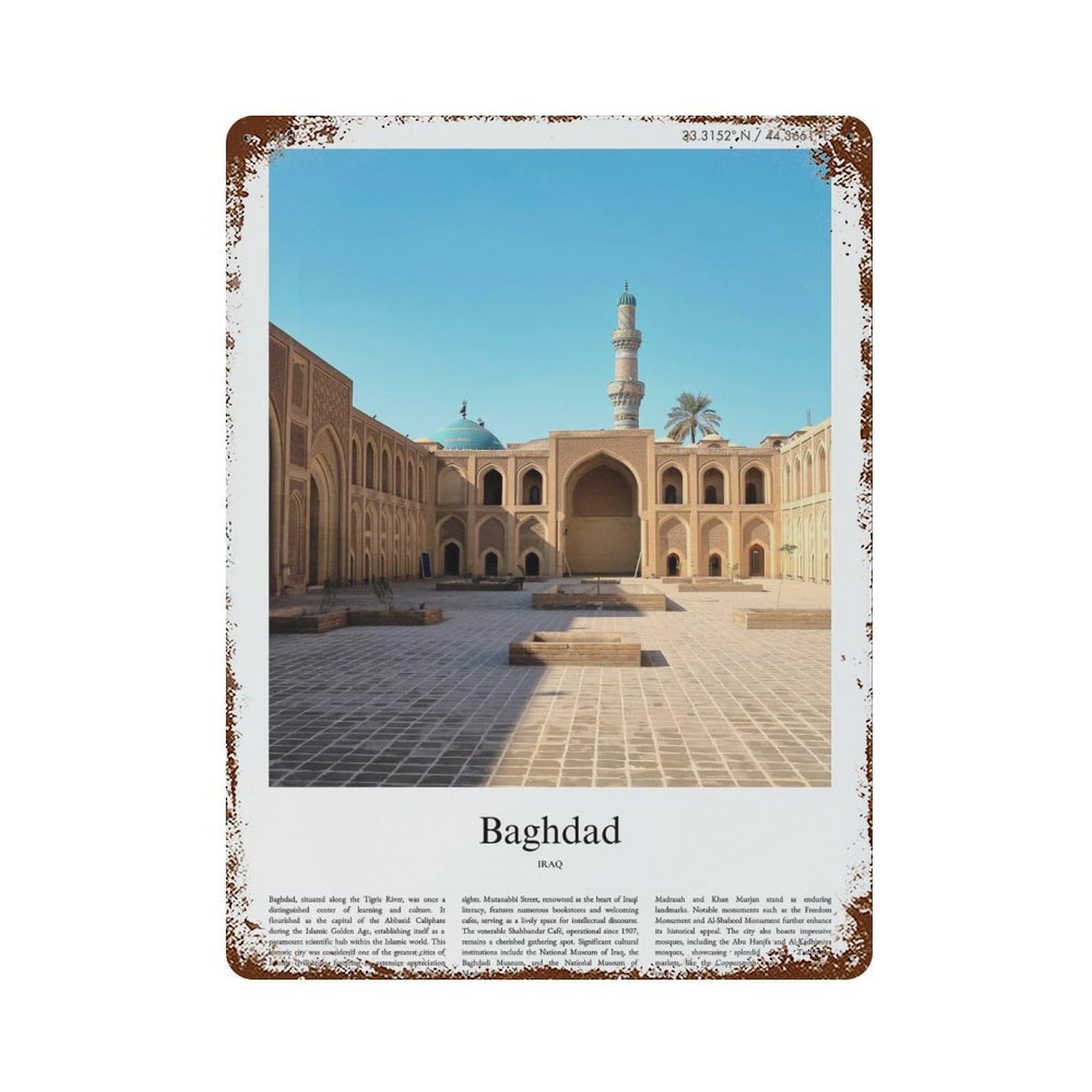 xiaoxiaoshen Baghdad Iraq City Scenery Wall Decor Art Metal Tin Poster Modern Home Decor Art Home Bar Shop Decorations Vintage Sign 40x30cm
