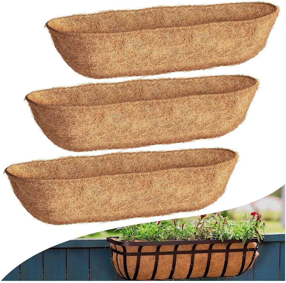 36 Inch 3 Pack Trough Liners, Coconut Coir Fiber for Wall Basket, Window Box Liners, Garden Planter Baskets Easy Install