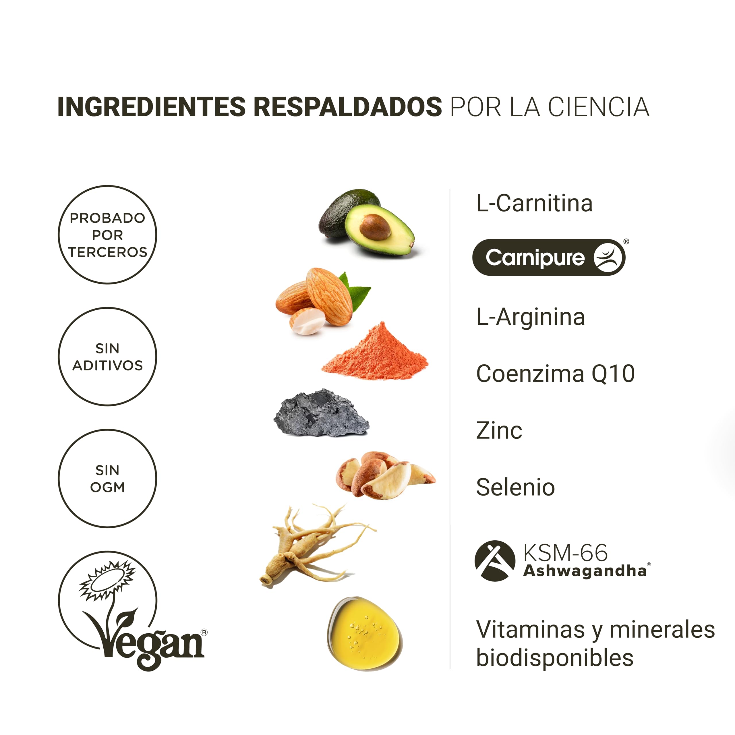 Nullure Suplemento Fertilidad Masculina | Recuento y Motilidad Espermática | L-Carnitina + CoQ10 + L-arginina | Testado por terceros | Vegano y Sin Aditivos | 120 cap 2 mes |Fabricado en España