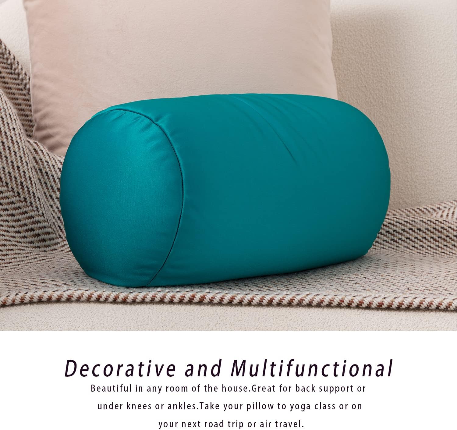 Squish Bean Bed Microbead Pillow Bolster Tube Body Pillow Smooth Cool Touch Fabric Neck & Back Support Throw Travel Pillow Fun Colors (Green Spring)
