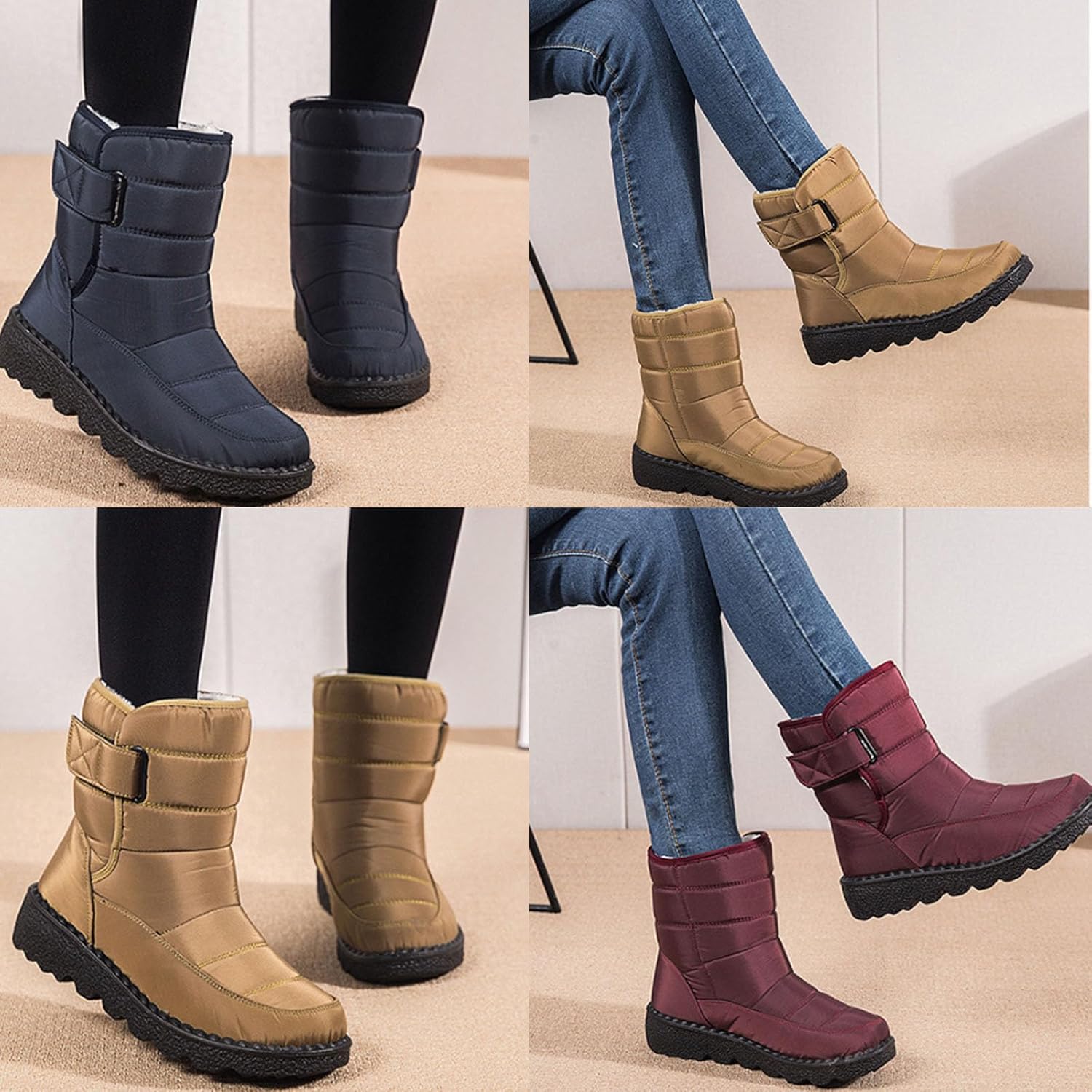 Women's Waterproof Non-slip Warm Ankle Snow Boots, Platform Warm Fur Lined Thermal Winter Ankle Boots Orthopedic Shoes with Zipper