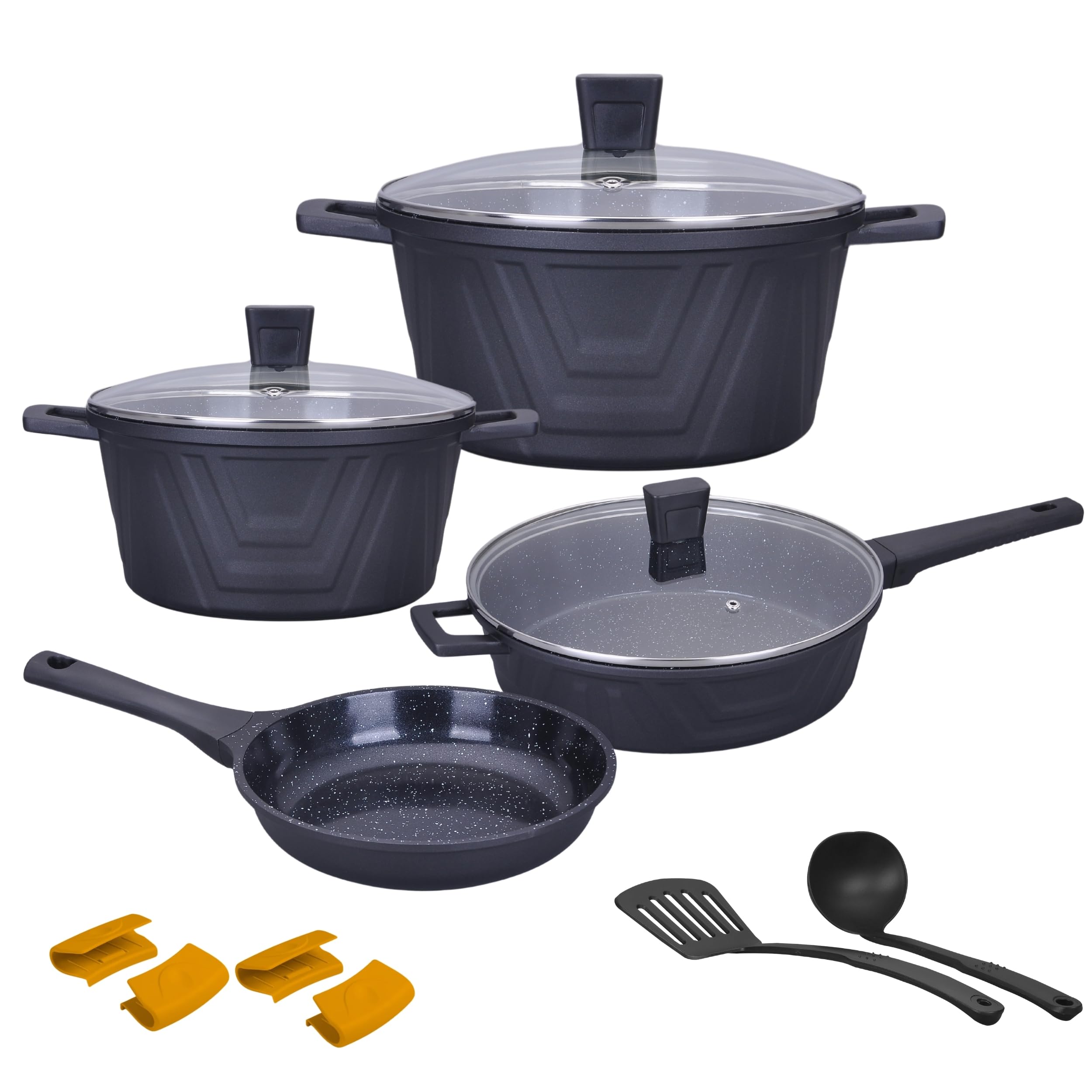 Non Stick Cookware Set, Marble, 13Pieces, Black, Kochstelle Basics… (Black)