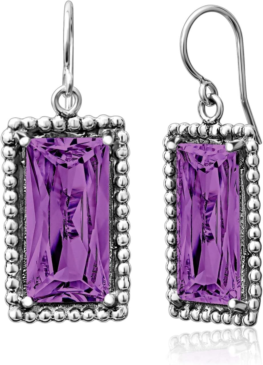 Jean Rachel Jewelry 925 Sterling Silver Dangle Earrings for Women - Baguette with Cubic Zirconia Vintage Design - Hypoallergenic, Lead & Nickel Free - Artisan Handcrafted Statement Earrings