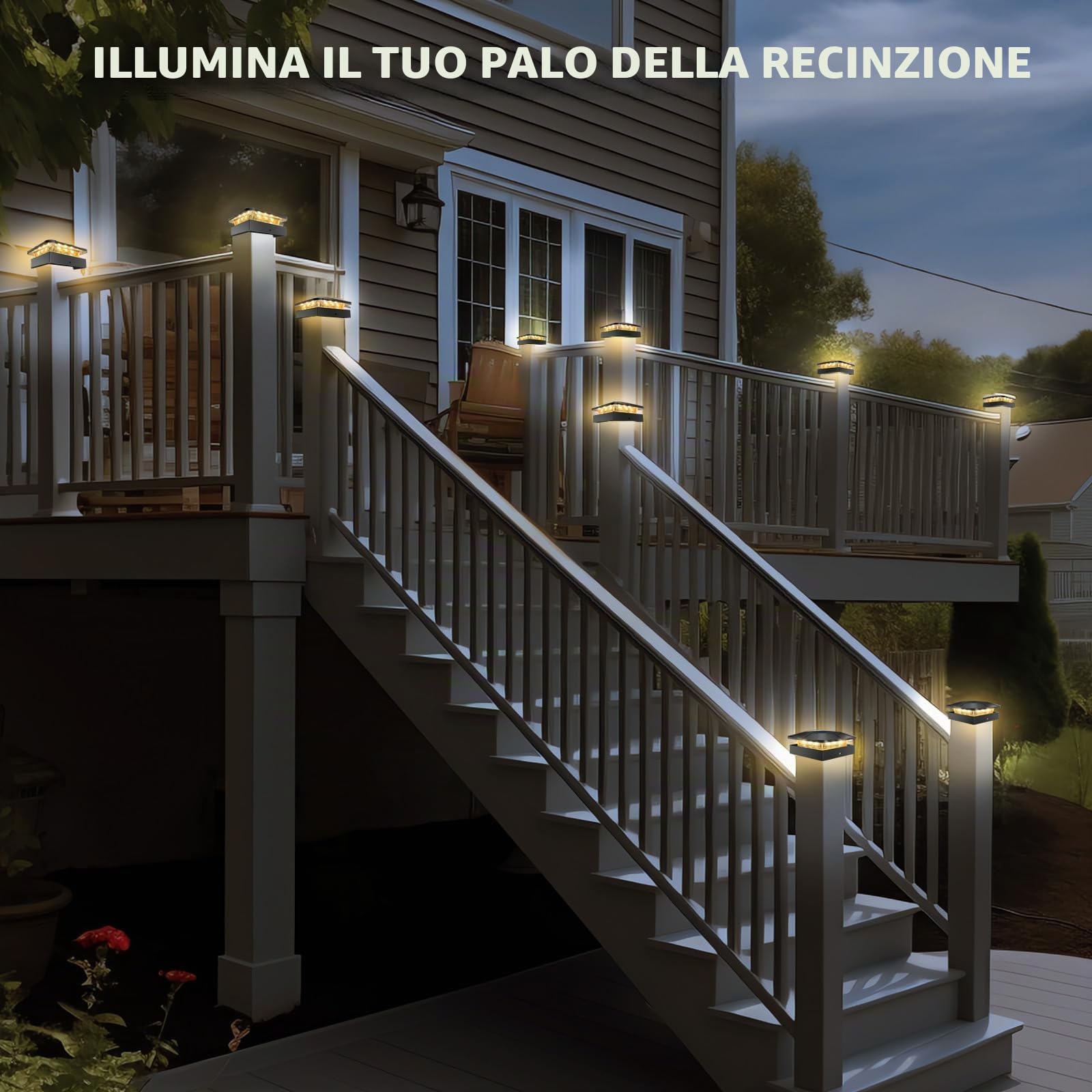 Peasur Lampade a energia solare, 3 modalità, 10 x 10 cm, pali per recinzioni, pali in legno vinilico, lampada solare impermeabile, decorazione da giardino per pali in legno, recinzione, patio, 4 pezzi