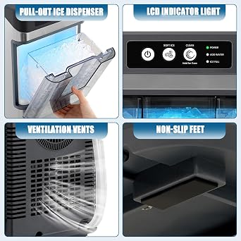 Nugget Ice Maker - 38lbs Capacity, Fast 6-Minute Ice Production, Self-Cleaning for Kitchen, Office, Outdoor Parties & Events