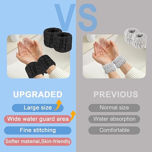 Miniatura 4 de WHAVEL Juego de 9 diademas y muñequeras para lavado facial, diadema de spa de maquillaje y pulsera para el cuidado de la piel, bandas para el brazo