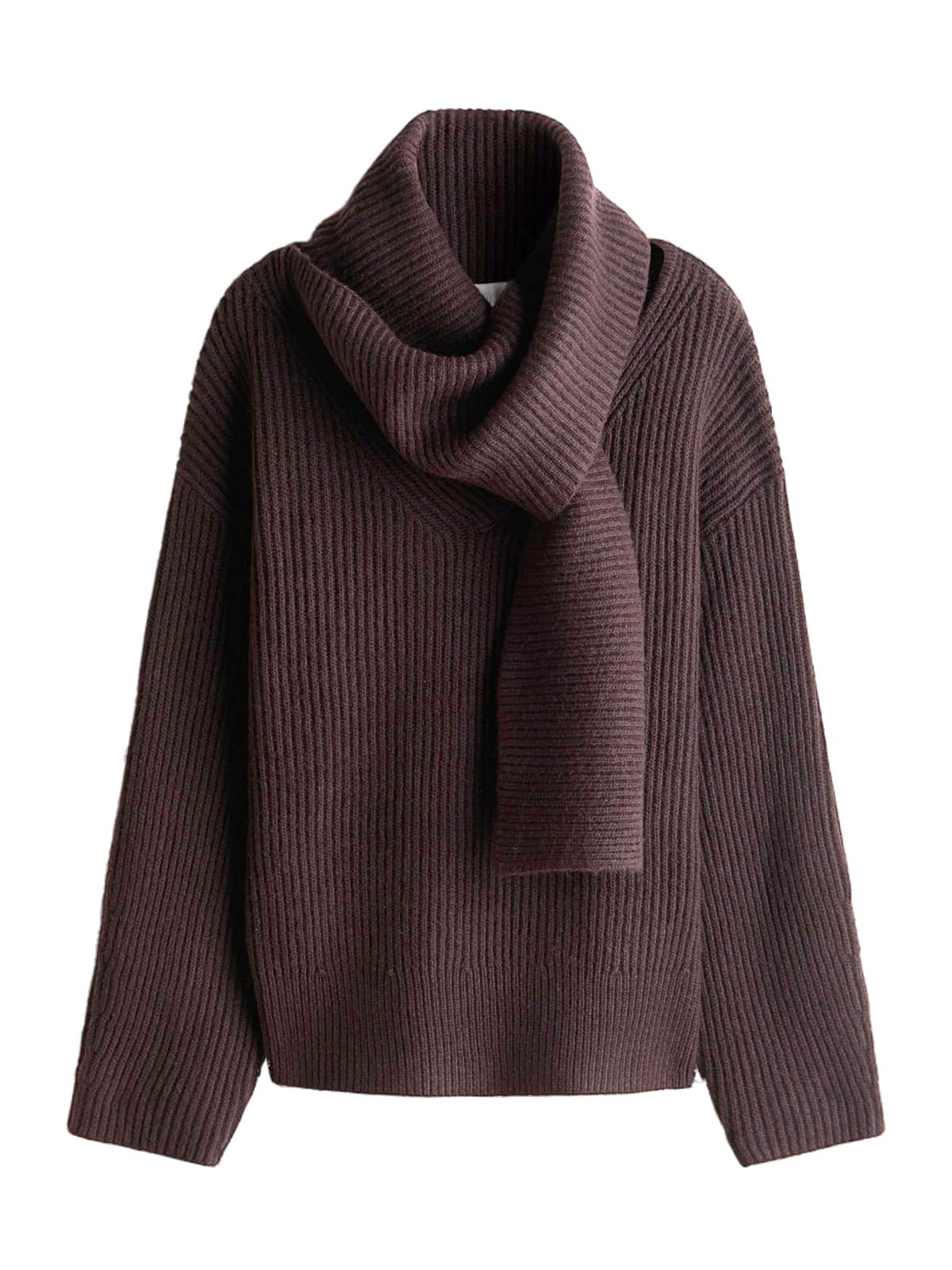 Women Ribbed Knit Sweater Pullover with One Piece Scarf Loose Fit Long Sleeve Casual Top for Fall Winter-image-49