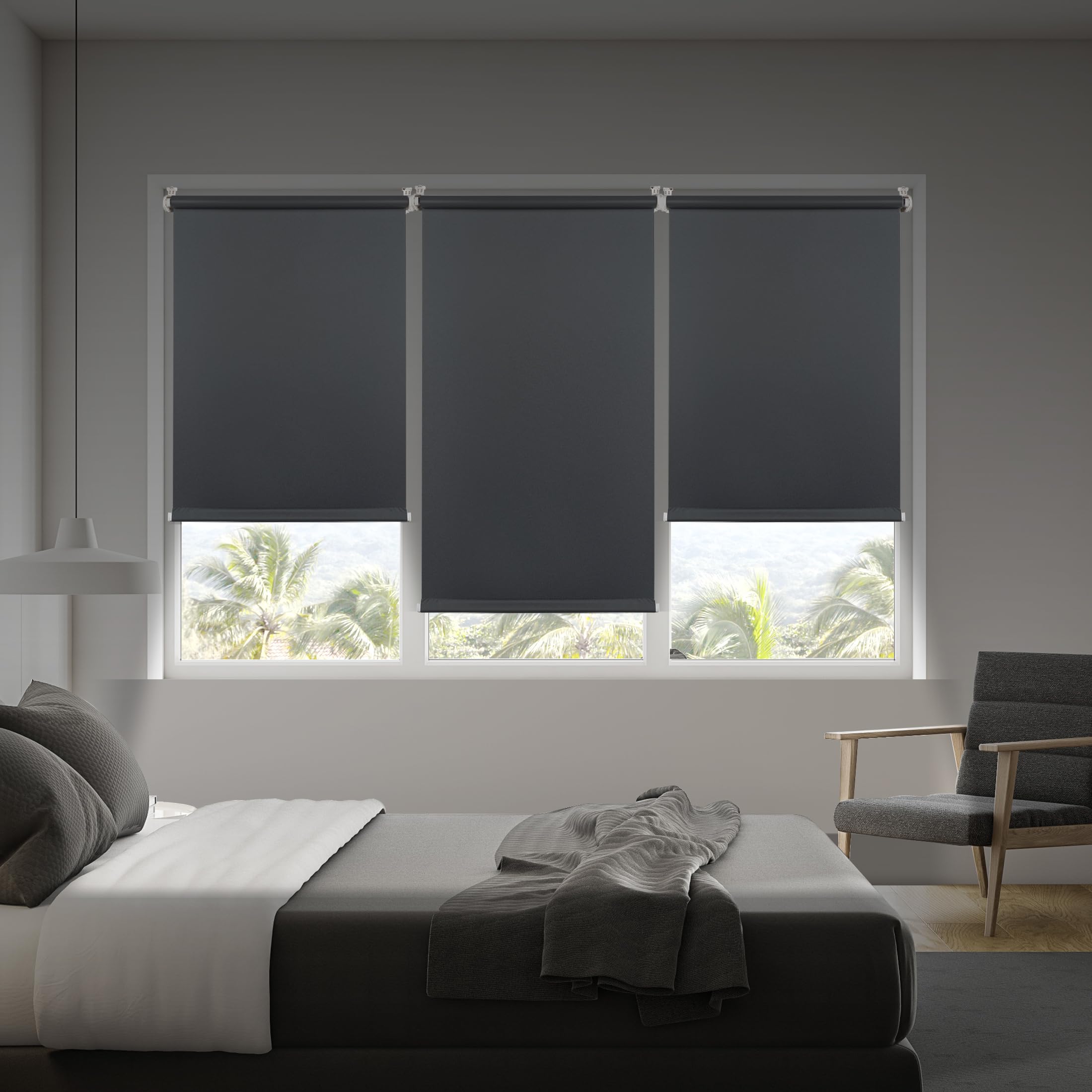 Store Occultant sans Perçage Store Enrouleur Opaque Thermique Isolant, Protection Solaire Facile à Installer pour Fenêtre Couleur Gris foncé 150x180 cm (Largeur du Tissu 149 cm) STORESDECO