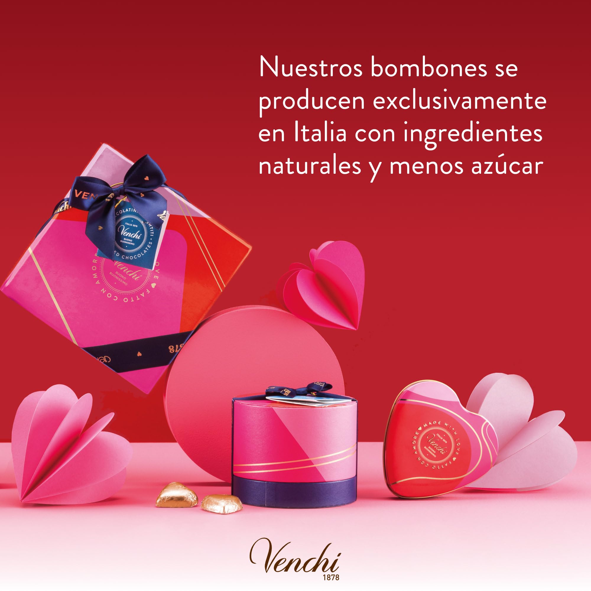 Venchi - Bombones Valentine Extra Fondant 75%, 1 kg - Bombones en forma de corazón - Sin gluten - Vegano