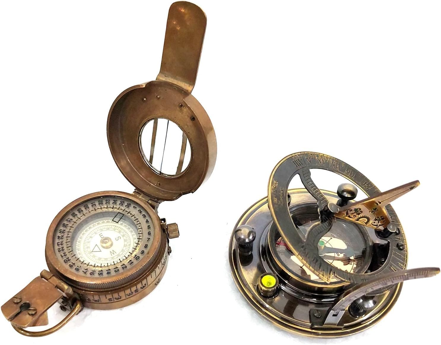 Vintage Style Brass Sundial Compass, 3 Inch Maritime Navigation Instrument, Antique Copper Finish