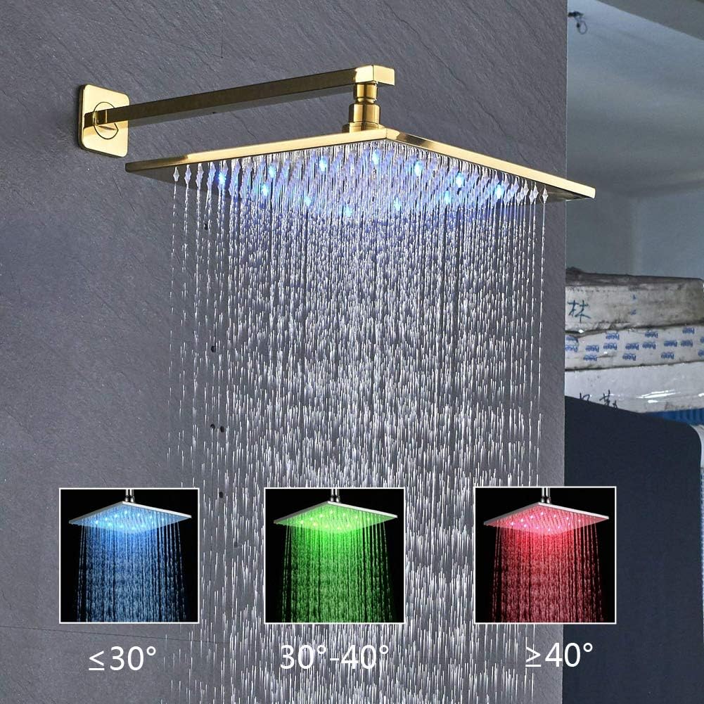 Best Seller Rozin LED Light 12-inch Rainfall Shower Set 3 way Mixer Kit Tub Faucet with Handheld Spray Gold Color