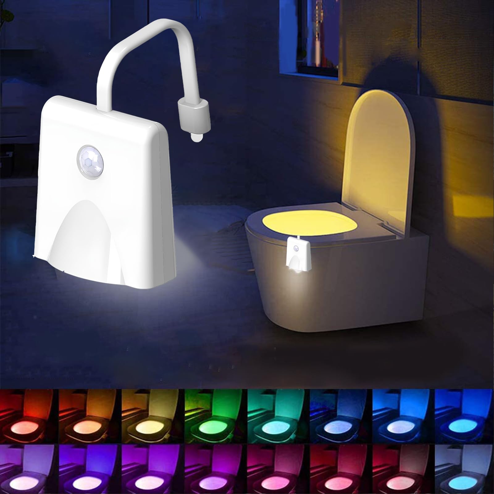 Lampe LED Pour Toilette - 16 Couleurs, Capteur De Mouvement, Alimentation Par Piles AAA, Bras Flexible