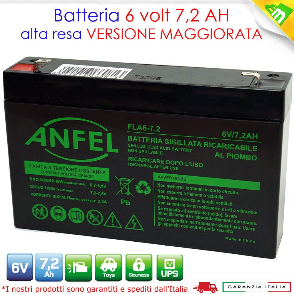 6V 7Ah batteria al piombo ermetica ricaricabile sigillata ricambio per auto macchina moto peg perego 7,2 ah maggiorata