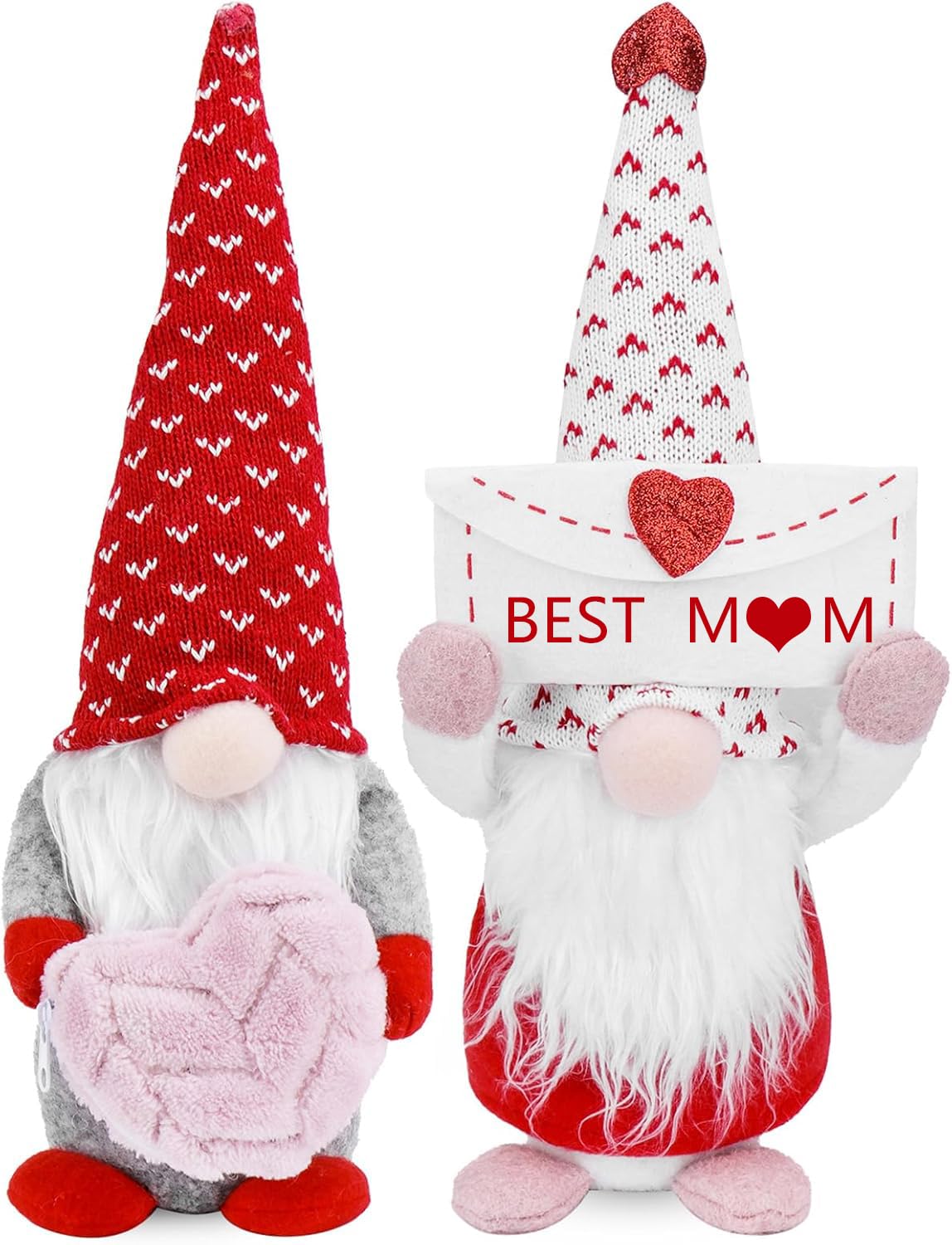 2PCS Mother's Day Gnome Decor with Greeting Card and Zippered Heart, DIY Handmade Plush Mothers Day Scandinavian Tomte Swedish Gnome Cute Faceless Dwarf Household Ornaments