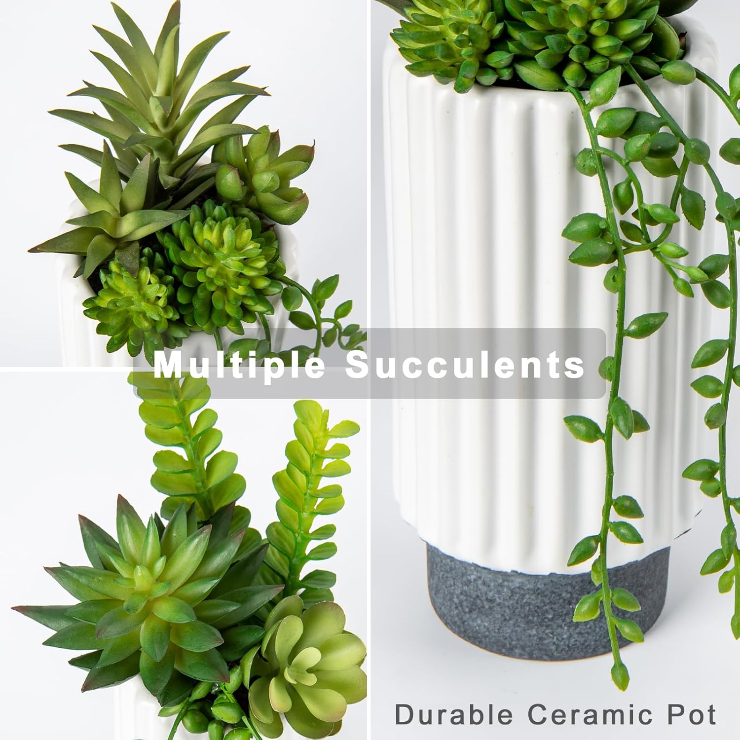 Hollyone Artificial Succulents Plants Set of 2 Faux Succulents 9" Fake Succulent Plants in Ceramic Pot Succulent Plant for Desk Modern Home Living Room Office Table Shelf Bathroom Decor - Image 2