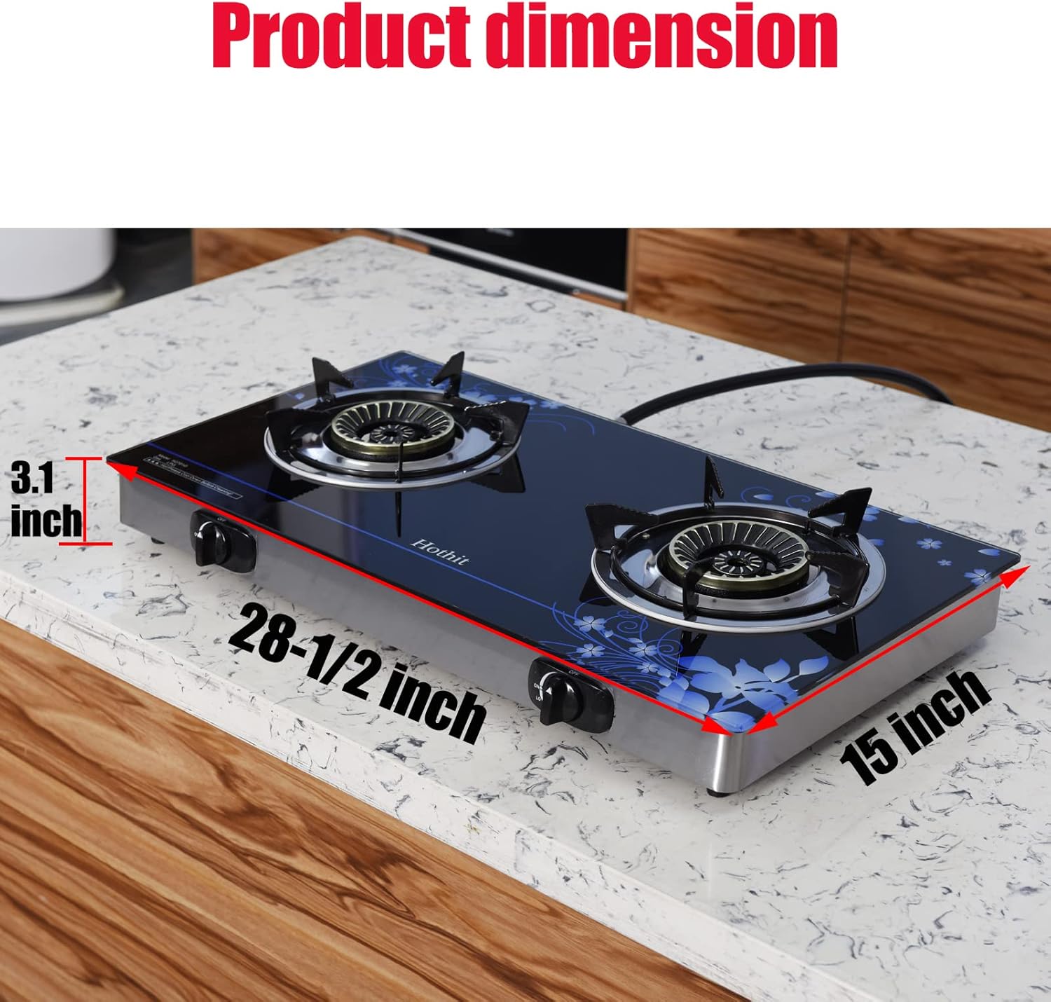 Hothit ガスコンロ 2バーナー アウトドア プロパンストーブ 28600 BTU ポータブル 卓上 自動着火 LPG 強化ガラ キッチン家電