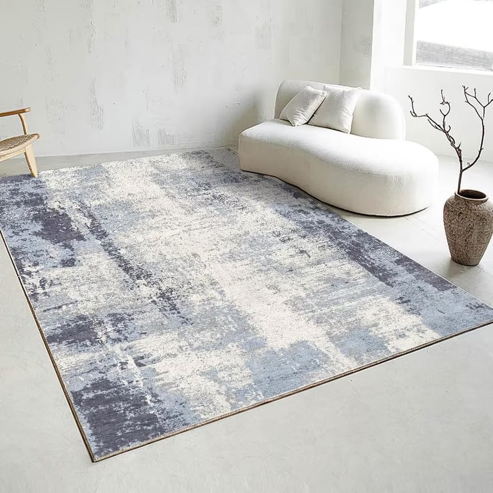 Tapis de salon gris abstrait 180x250cm en flanelle douce pour chambre