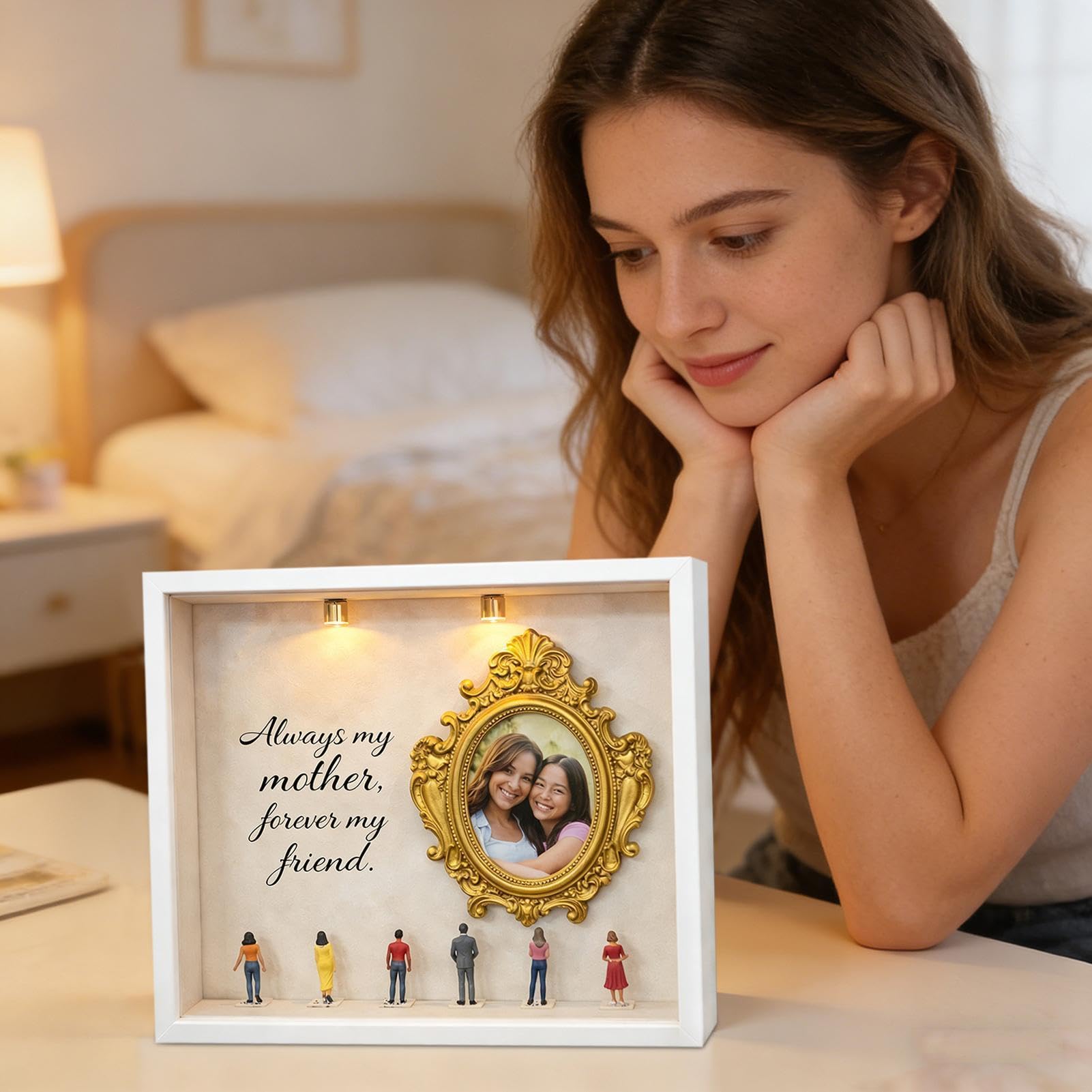 Pudełko z miniaturowymi ramkami, podświetlane pudełko na zdjęcia z pamięcią, ramka pamiątkowa w vintage z oświetleniem LED, dekoracyjny organizer cieni na zdjęcia, karty, pamiątki, wystrój domu