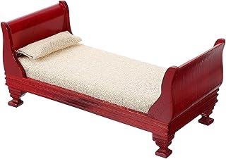 NAMOARLY Miniature Furniture Doll House Accessory Wooden Single Bed Model Vintage Style