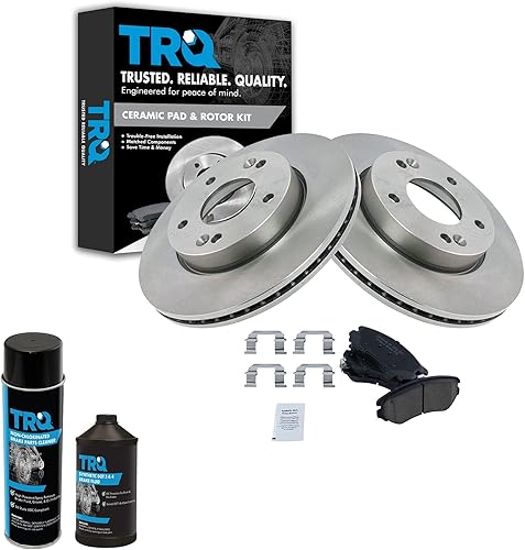TRQ Kit de pastillas de freno de cerámica y rotor con líquidos compatibles con Hyundai Sonata Kia Optima