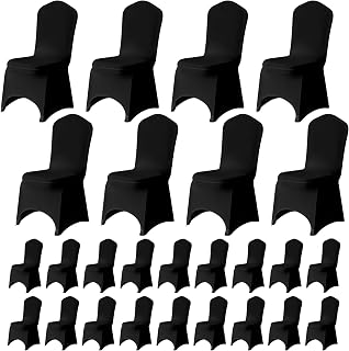 Stuhlhussen für Hochzeiten, aus Spandex, mit gebogener Vorderseite, dehnbarem Stoff, waschbar, universell einsetzbar für Hochzeitsbankette, Weihnachtsfeiern und Dekorationen, schwarz – 100 Stück