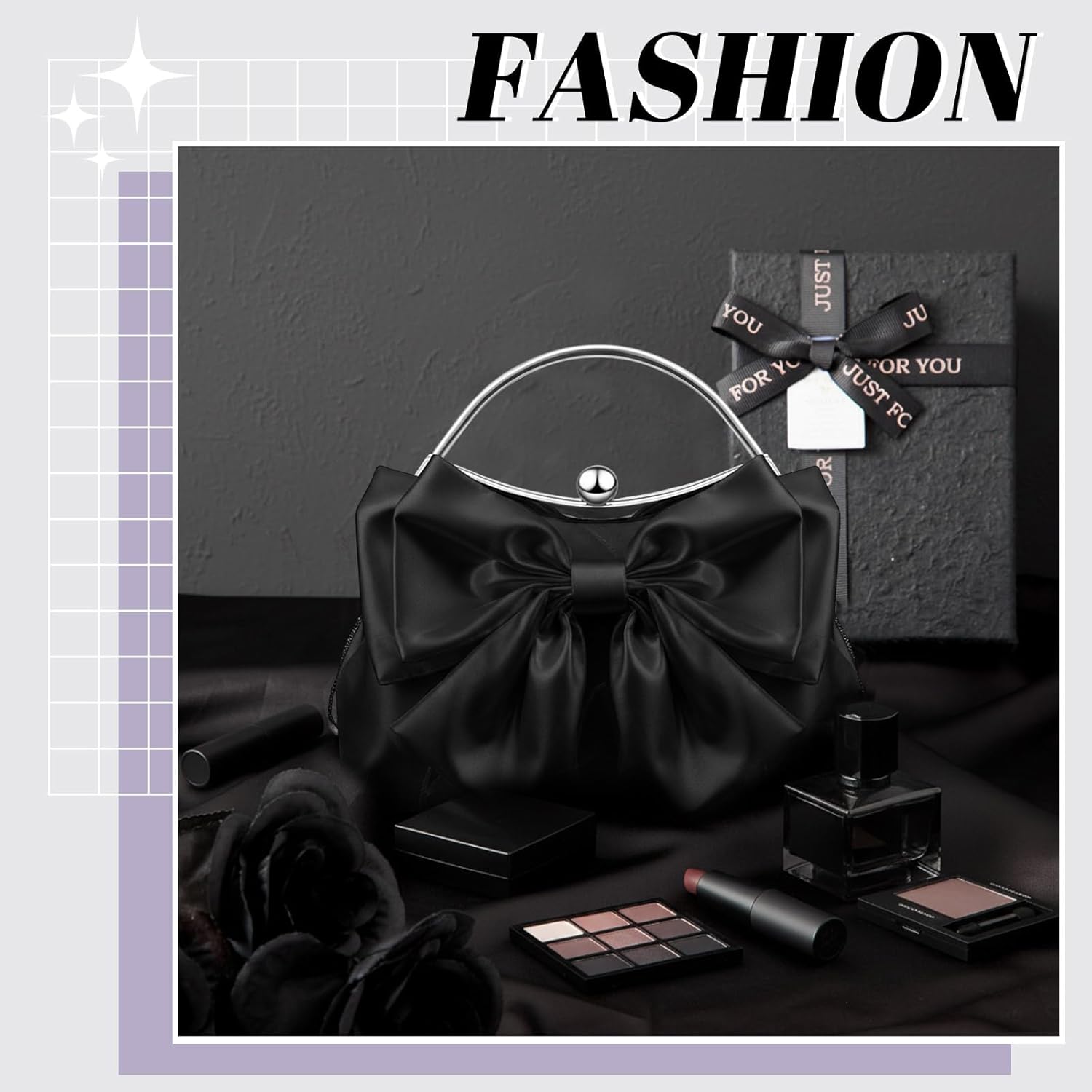 Dansydaisy Coquette Bow Clutch Purse for Women Girls Pleated Satin Bow Purse Evening Bag with Chain for Wedding Party Prom