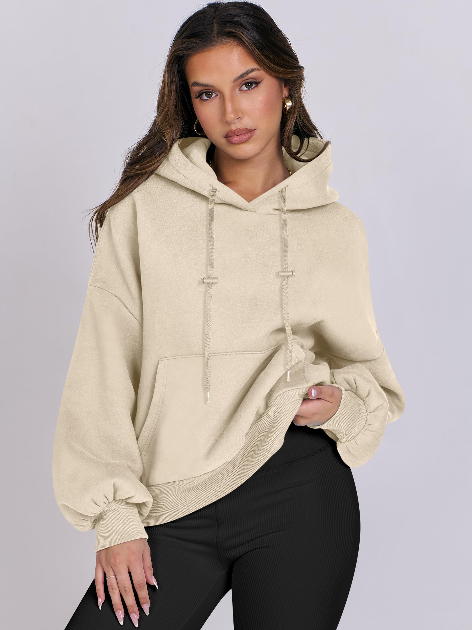 Damskie bluzy oversize z kapturem latarnia rękaw bluzy polarowe 2024 jesień luźny sweter nastolatki dziewczyny preppy top ubrania