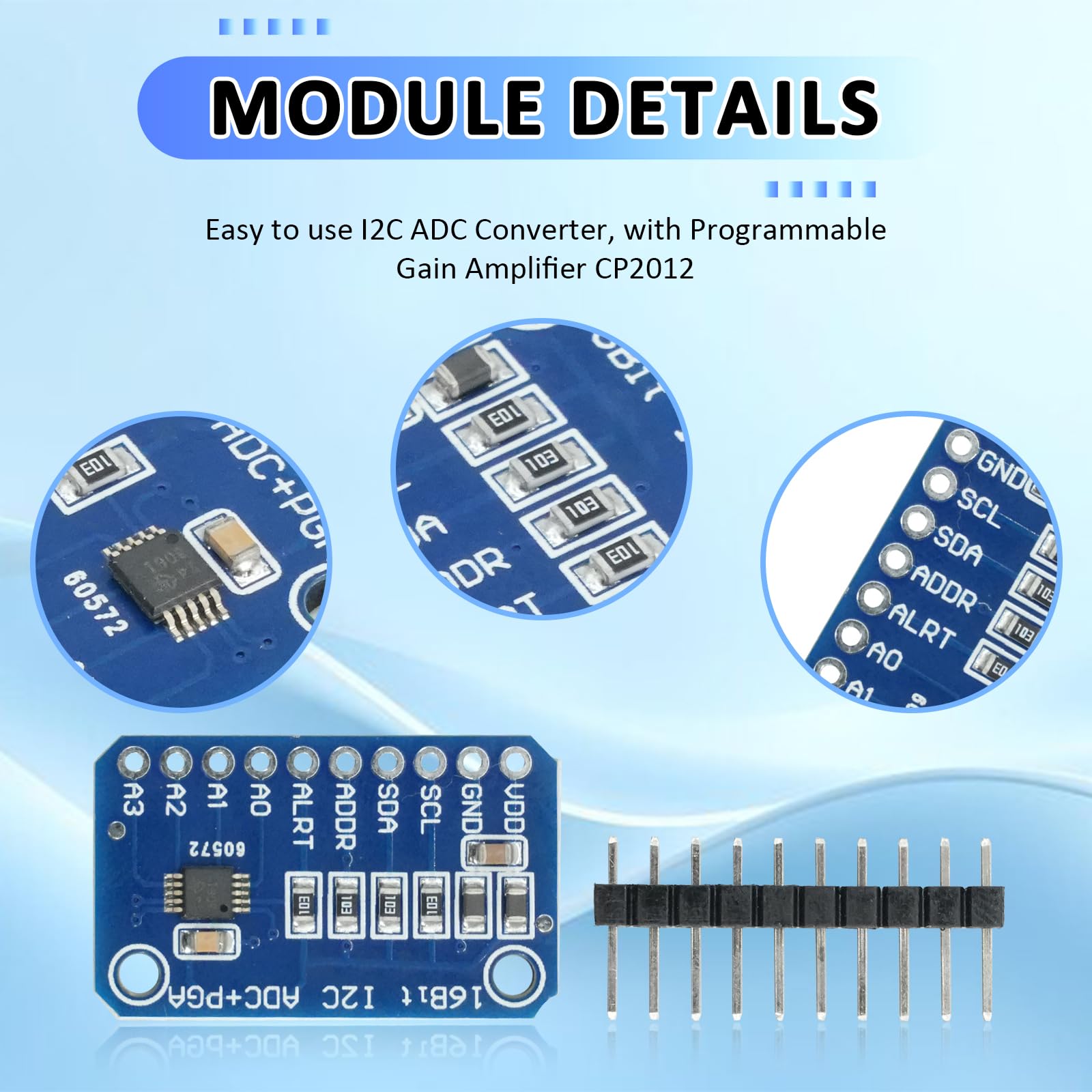 Modulo Convertitore ADC 16bit 4 Canali,analogico-digitale Modulo scheda di sviluppo,convertitore analogico digitale ADS compatibile con Arduino e Ra-Pi (5PCS)