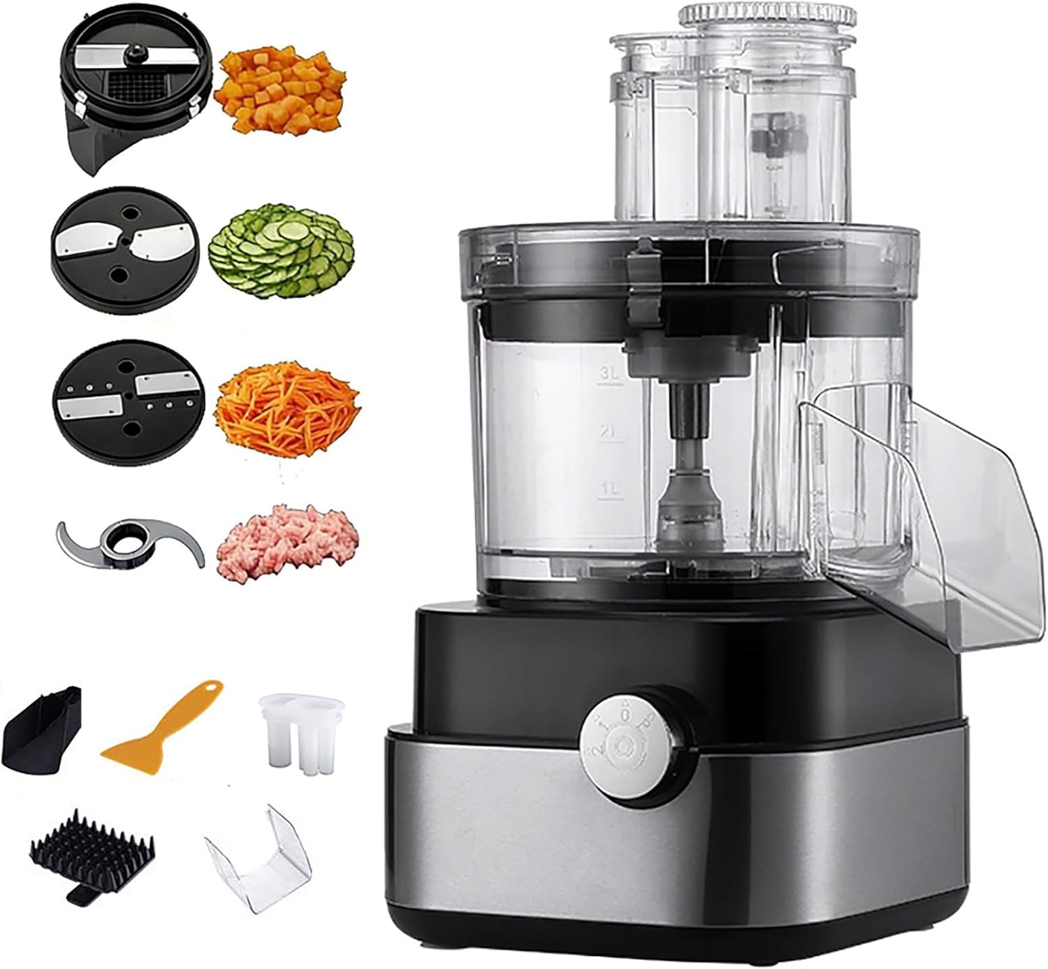Commercial Food Processor, 600W Electric Vegetable Cutter & Dicer, 5L Capacity with Dicing/Slicing/Shredding/Grinding Functions, for Home Kitchen & Restaurant Use