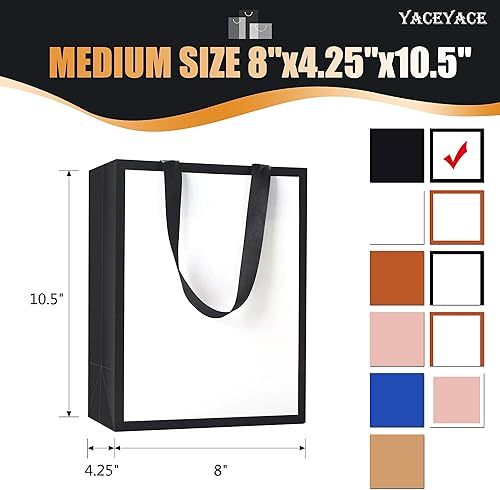 Miniatura 3 de Bolsa de regalo, 10 unidades de 5.25 x 3.75 x 8 pulgadas, blanco y negro, reciclable, papel de estraza de estraza, asas de cinta, paquete a granel,
