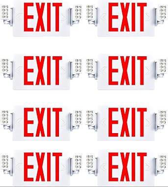 8 Pack Double Sided LED Emergency EXIT Sign Combo, Two LED Lights, Backup Battery, US Standard Red Letter Emergency Exit Lighting, Commercial Grade, 120-277V, Fire Resistant UL 94V-0