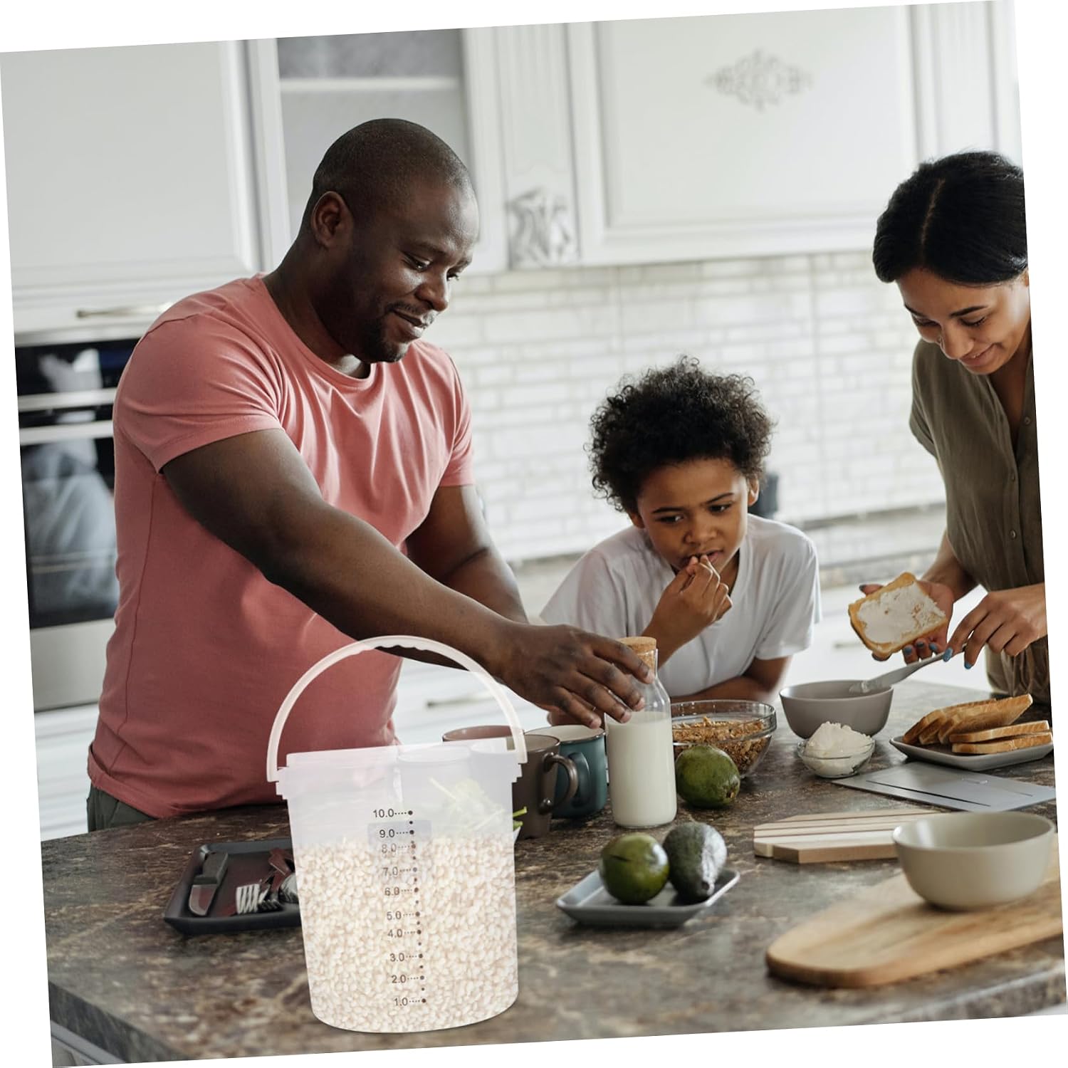 Cabilock 1Pc Rice Storage Bucket Grain Container with Open Lid Insect Moisture Design for Flour Rice Coarse Grains Kitchen Organization