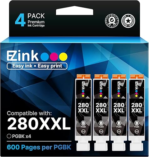 Paquete de 4 cartuchos de repuesto de tinta 280 PGBK 280 XXL para Canon 280 PGBK PGI-280XXL PGI 280 XXL compatible con PIXMA TR8620a TR8622a TR8600