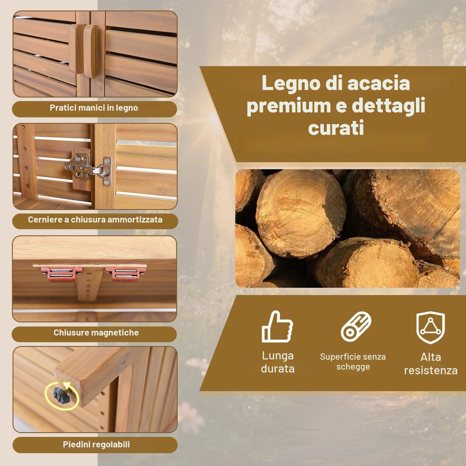 KOMFOTTEU Armadio da esterno in legno massello 80x40x90,5 cm mobile portaoggetti con piattaforma per giardino balcone