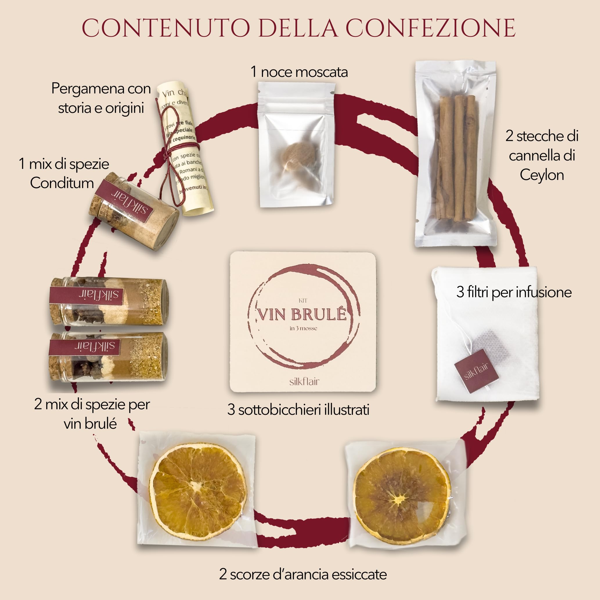 Kit vin brulè deluxe – Mix spezie per vin brulè e vino caldo – 3 miscele premium – Idea regalo Natale – Made in Italy